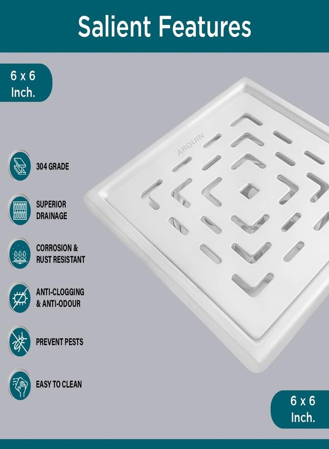 ARQUIN ARQUIN Bathroom Floor Drainer 6x6 Inch | Square Flat Cut Floor Drain | 304 Stainless Steel | Drain Jali with Cockroach Trap Matt Finish | Kitchen Waste Water Drain Jali 1MM - Image 5